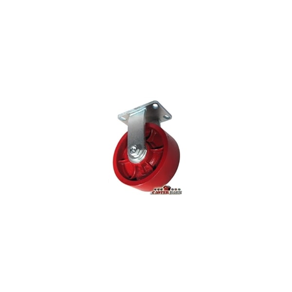10"x3" Kingpinless Heavy Duty Rigid Caster, Red Ductile Iron Wheel